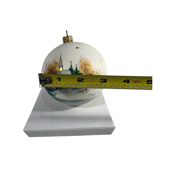 Vintage Hand Painted Glass Ball Ornament Christmas Winter Church Scene  5” H - Picture 7 of 13